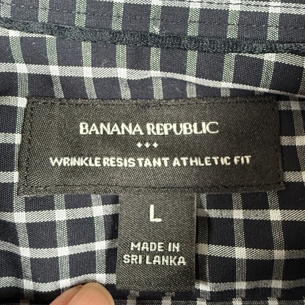 Banana Republic Mens Large Navy Check Wrinkle Resistant Athletic Fit Shirt